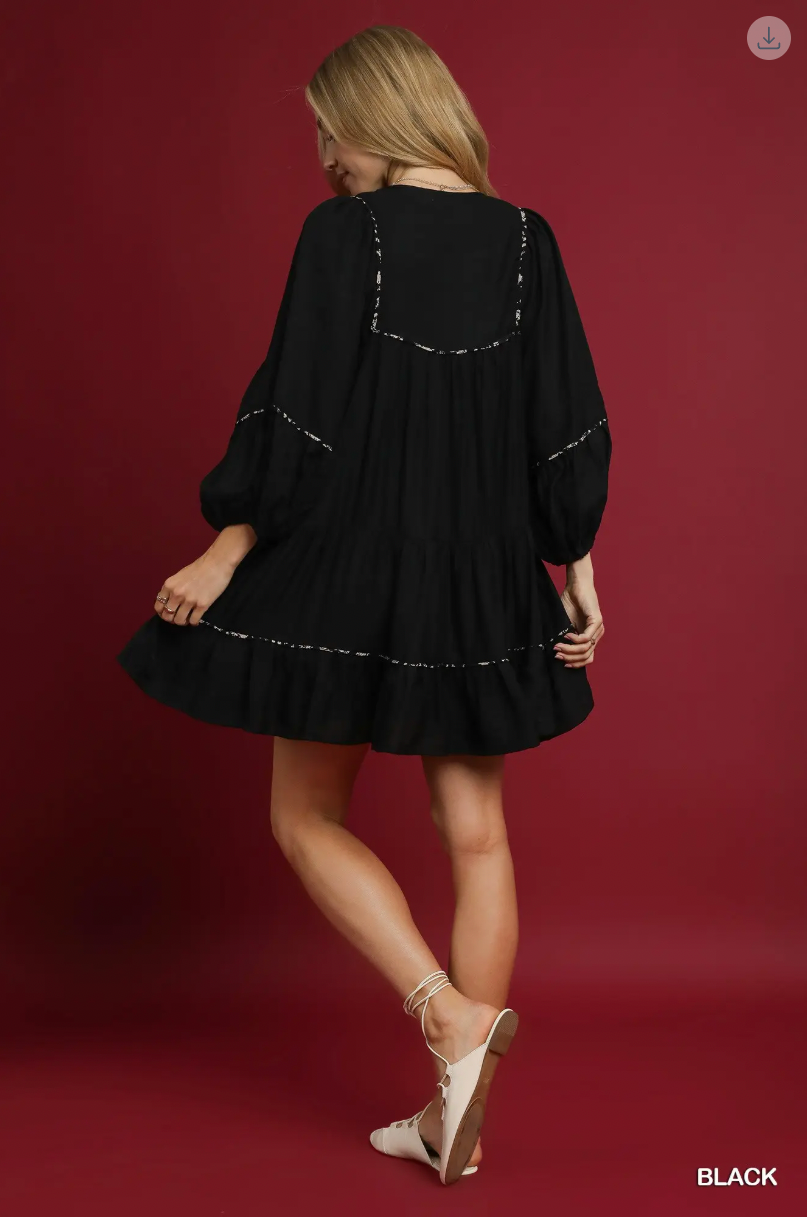 Umgee W Smocked Tiered Dress BLACK