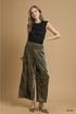 Umgee W Velvet Smocked Waistband Pant OLIVE