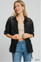 Umgee W Embroidered Lace Linen Shirt BLACK