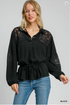 Umgee W Embroidered Lace Linen Shirt BLACK
