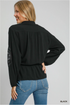 Umgee W Embroidered Lace Linen Shirt BLACK