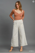 Umgee W Linen Embroidered Wide Leg Pant OATMEAL