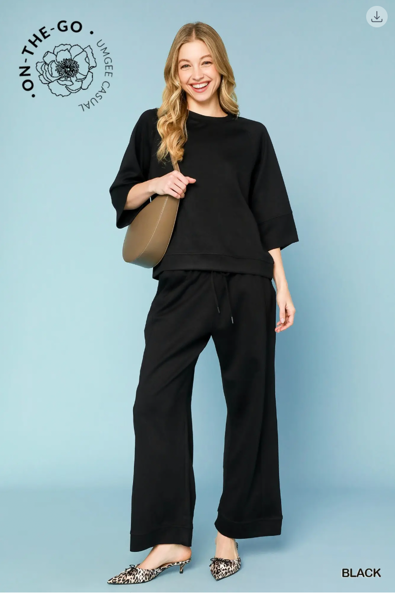 Umgee Luxe Knit Raglan Sleeve Top BLACK