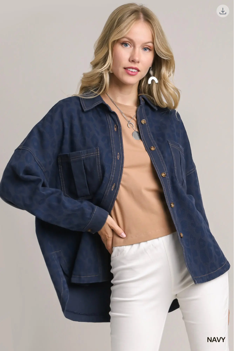 Umgee W Animal Print Jacket NAVY