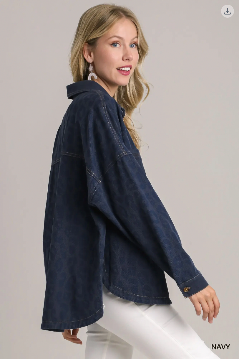 Umgee W Animal Print Jacket NAVY