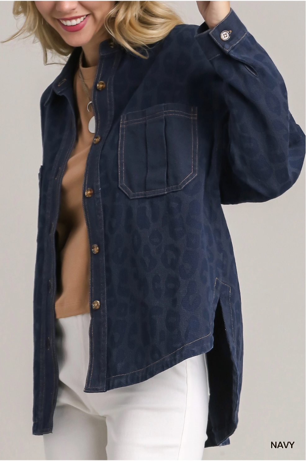 Umgee W Animal Print Jacket NAVY