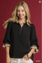Umgee W LS Leopard Collared Top BLACK