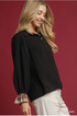 Umgee W LS Leopard Collared Top BLACK