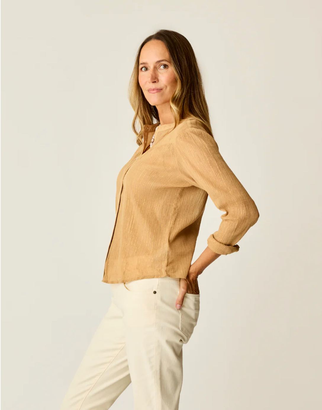 Carve Designs W Tatum Gauze Top CAMEL LUREX