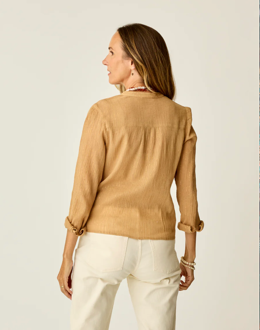 Carve Designs W Tatum Gauze Top CAMEL LUREX