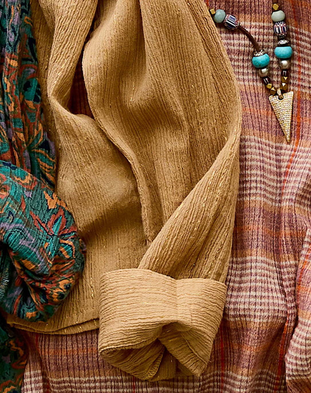 Carve Designs W Tatum Gauze Top CAMEL LUREX