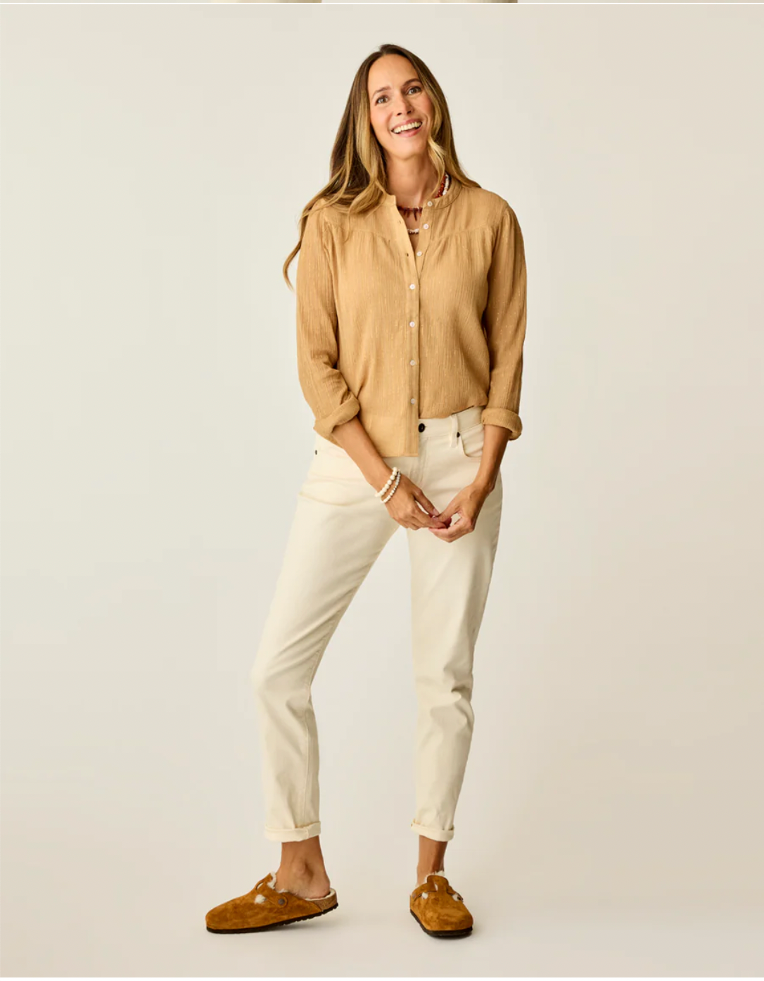 Carve Designs W Tatum Gauze Top CAMEL LUREX