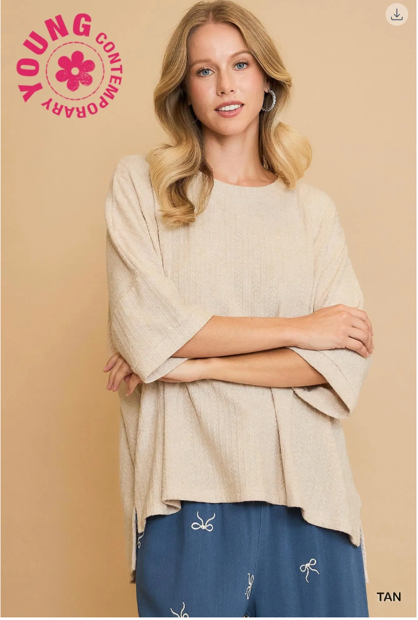 Umgee W Soft Touch Oversized Top TAN