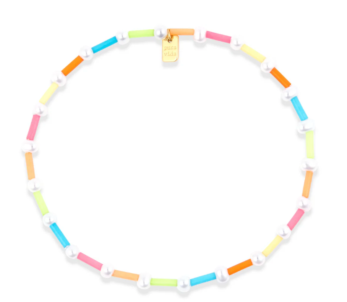 Pura Vida Wildflower Tube Bead Stretch Anklet GOLD