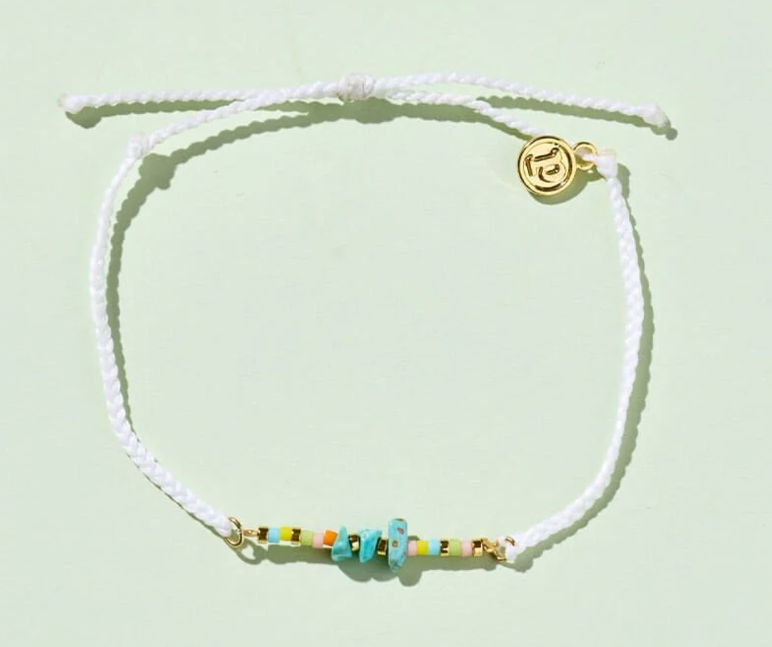 Pura Vida Solana Seed Bead Gold Anklet WHITE