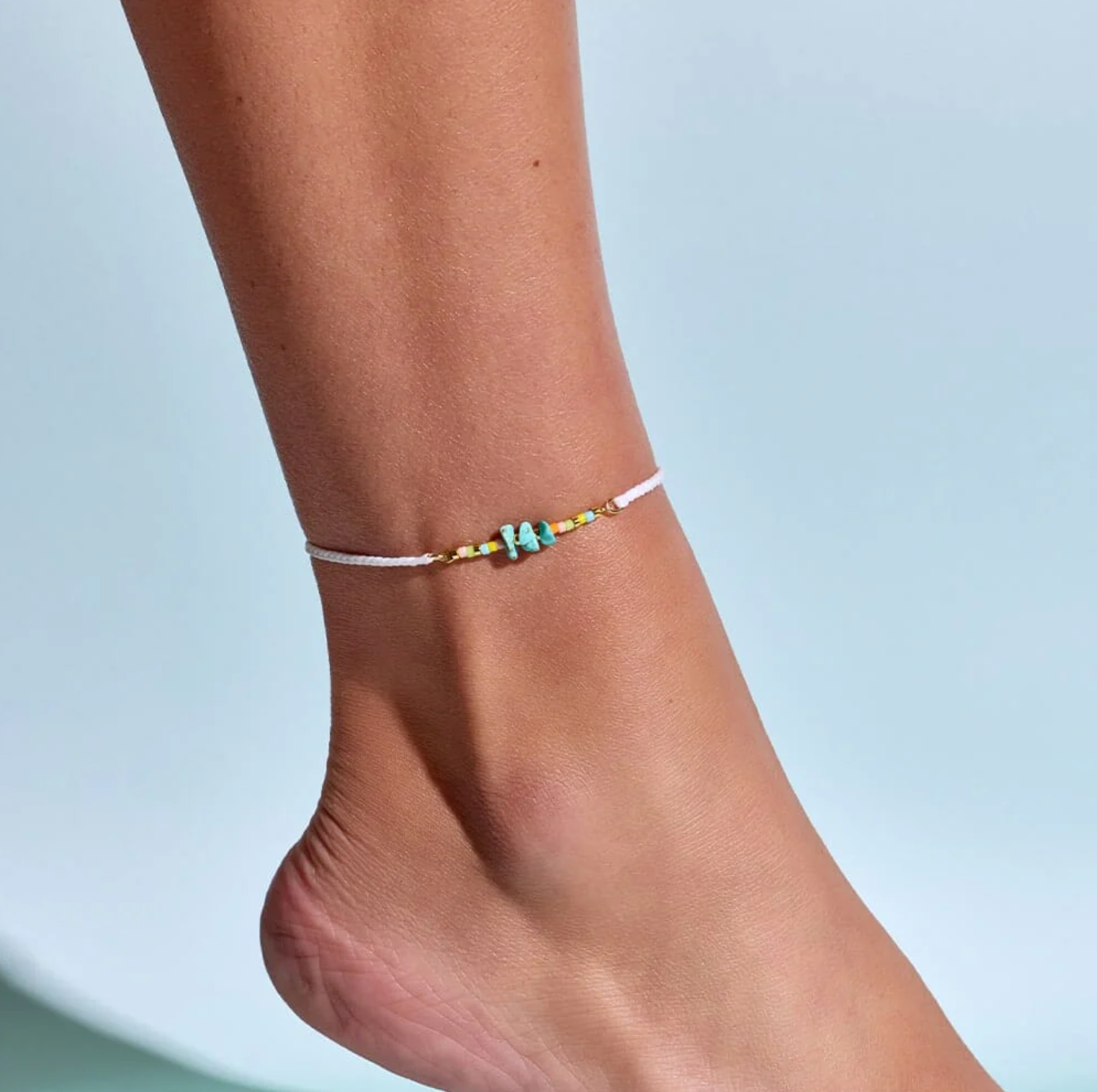 Pura Vida Solana Seed Bead Gold Anklet WHITE