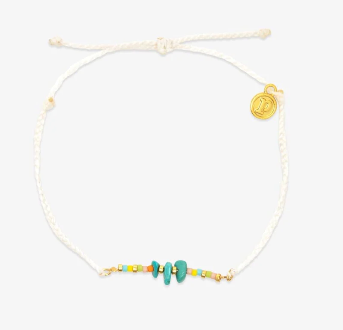 Pura Vida Solana Seed Bead Gold Anklet WHITE