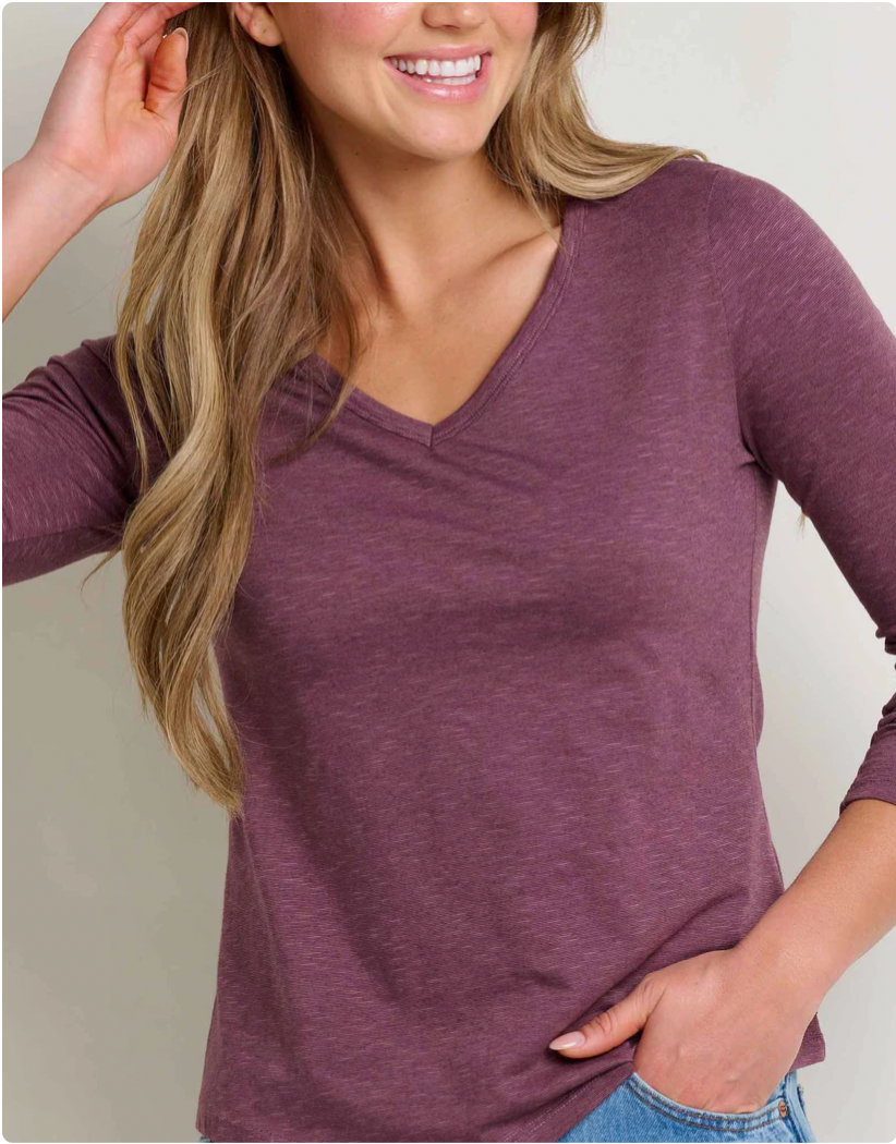 Toad & Co W LS Marley V-Neck Tee HUCKLEBERRY