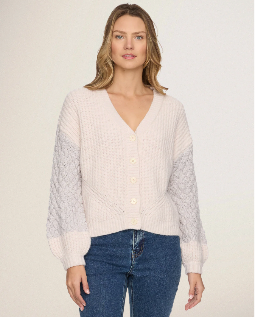 Flag & Anthem W Brielle Mixed Stitch Cardigan CREAM COMBO