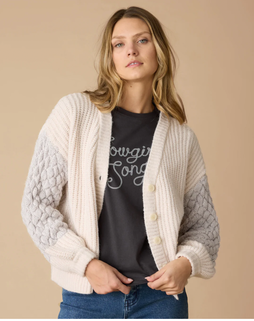 Flag & Anthem W Brielle Mixed Stitch Cardigan CREAM COMBO