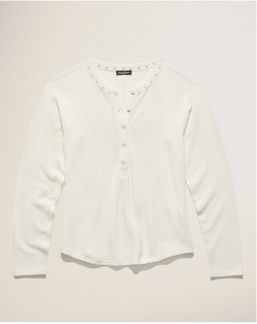 Flag & Anthem W LS Cambria Waffle Emb Henley ECRU