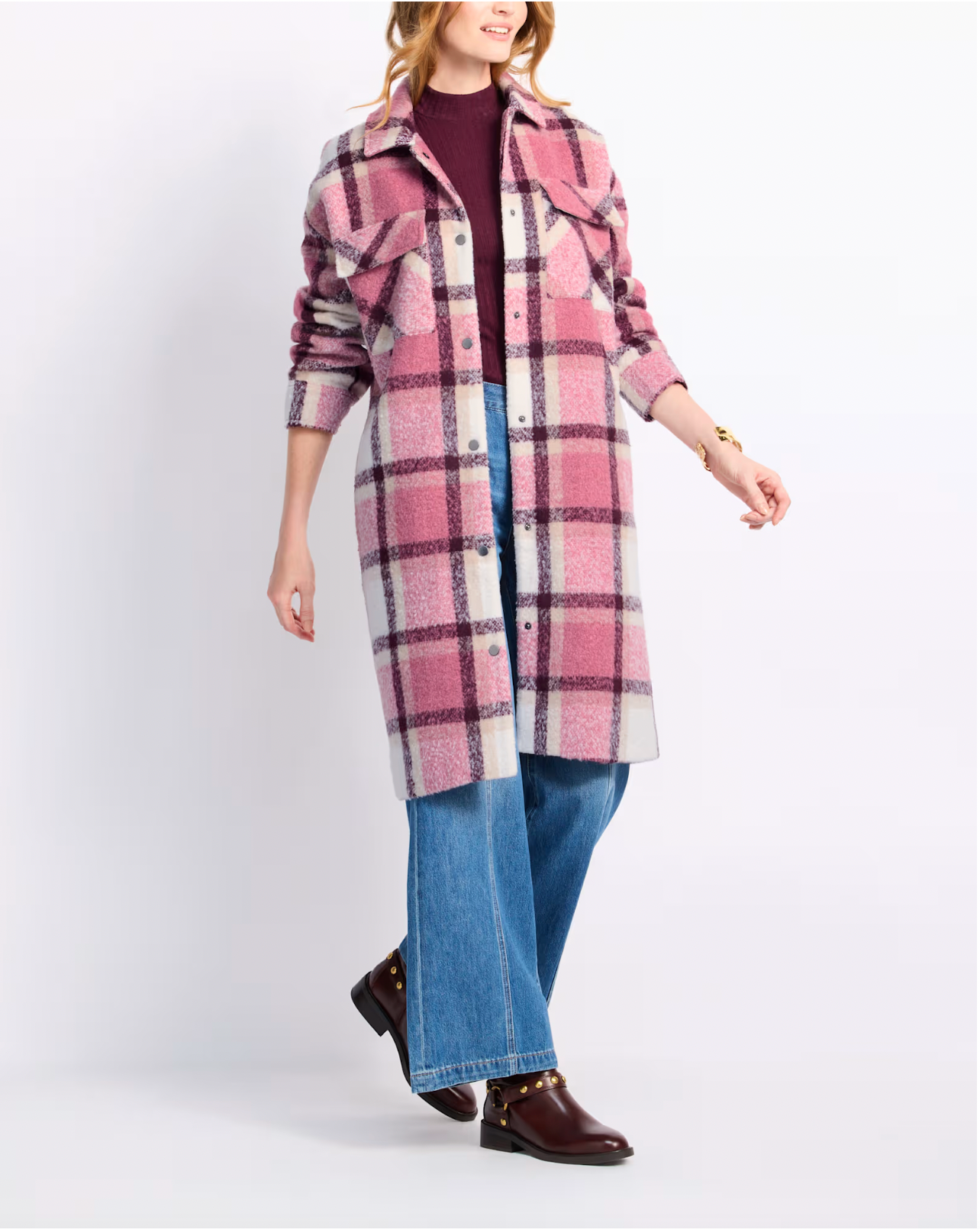 Flag & Anthem W Sharon Longline Shacket PINK PLAID