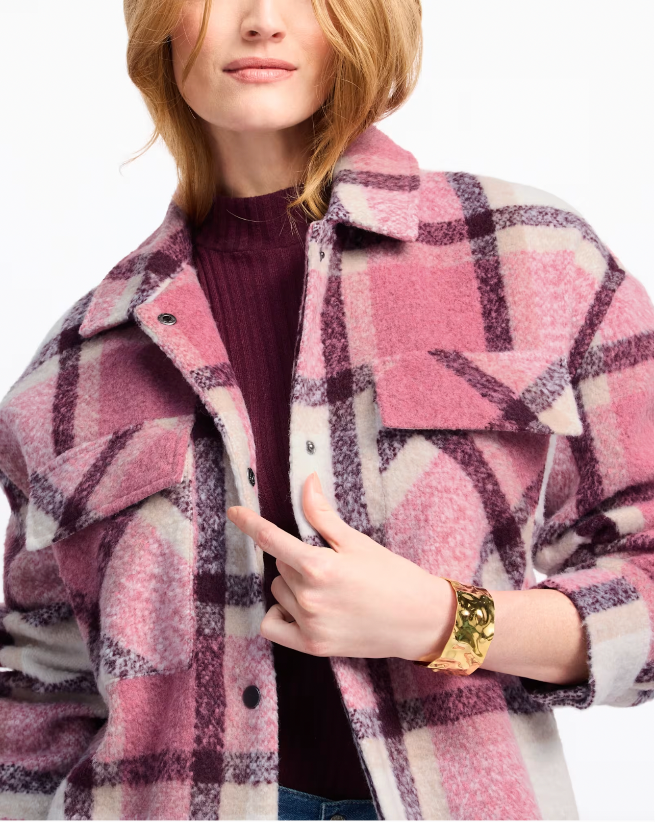 Flag & Anthem W Sharon Longline Shacket PINK PLAID