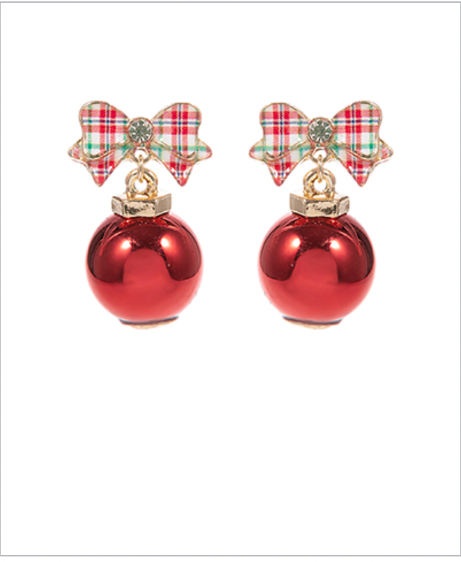 Golden Stella Christmas Ornament & Bow Earrings RED / MULTI
