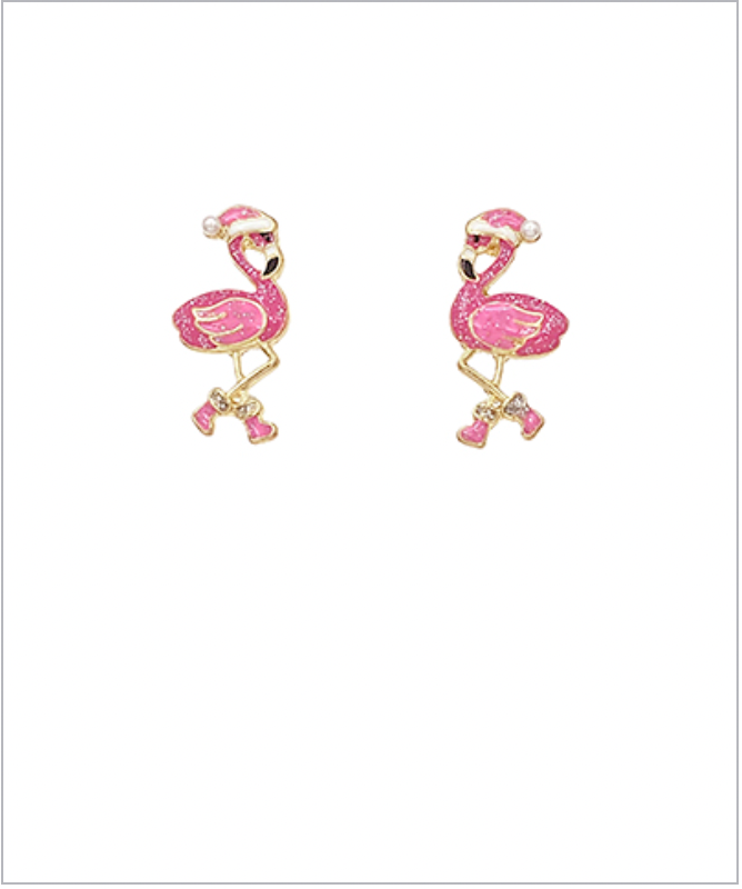 Golden Stella Flamingo Christmas Hat Earrings