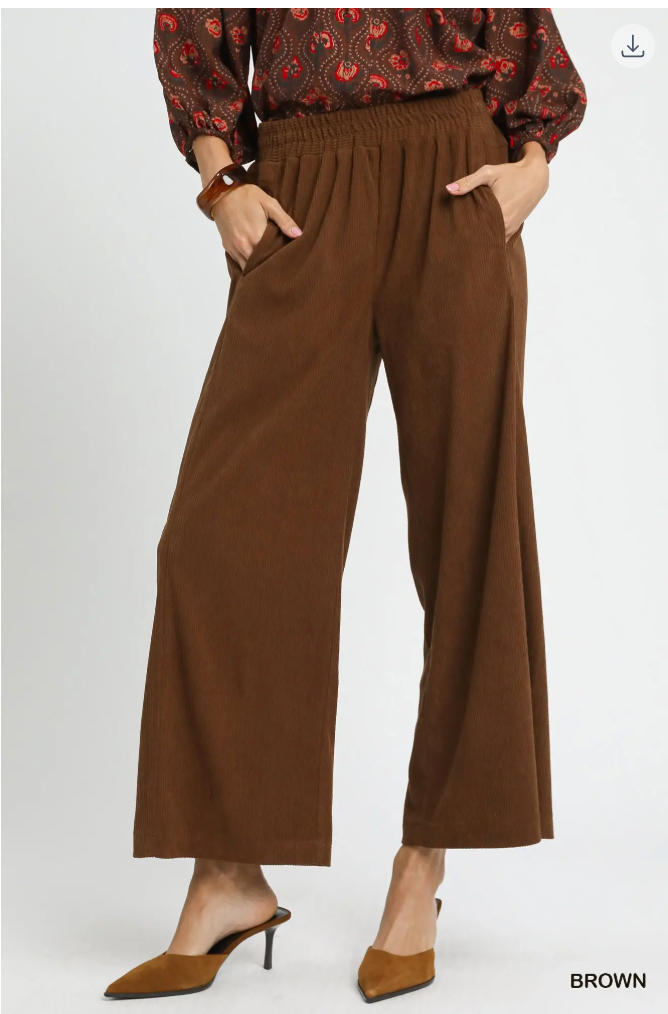 Umgee W Corduroy Wide Leg Pants BROWN