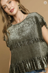 Umgee W Velvet Smocked Blouse OLIVE