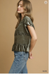 Umgee W Velvet Smocked Blouse OLIVE