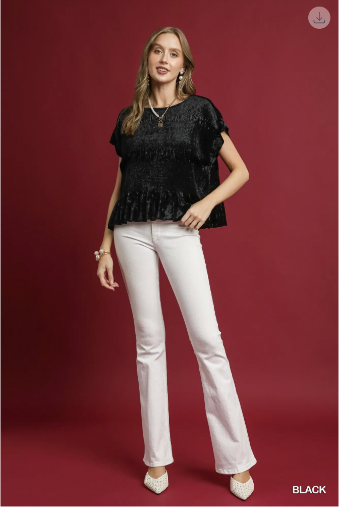 Umgee W Velvet Smocked Blouse BLACK