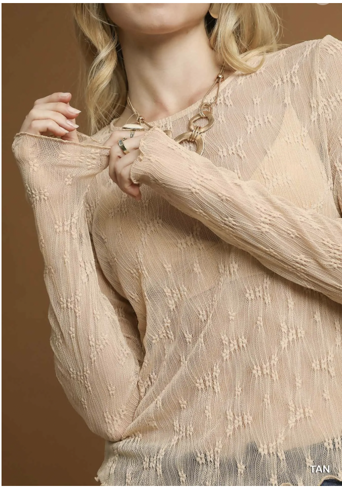 Umgee W LS Lace Textured Top TAN