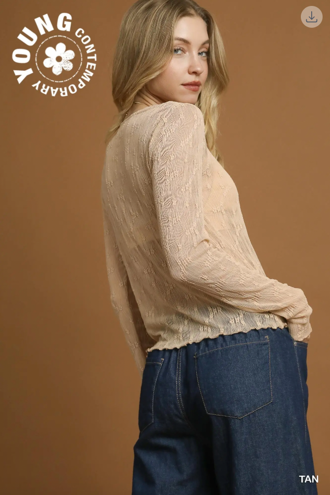 Umgee W LS Lace Textured Top TAN