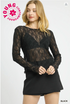 Umgee W LS Lace Textured Top BLACK