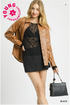 Umgee W LS Lace Textured Top BLACK