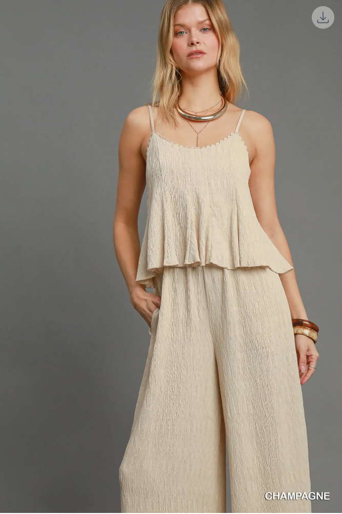 Umgee W V-Neck Jumpsuit CHAMPAGNE
