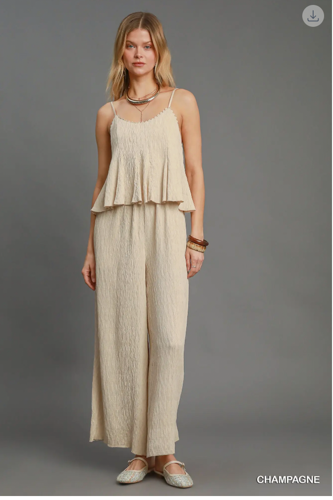 Umgee W V-Neck Jumpsuit CHAMPAGNE