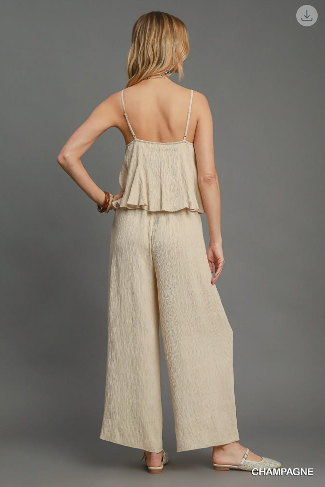 Umgee W V-Neck Jumpsuit CHAMPAGNE