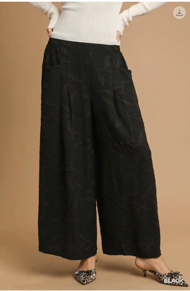 Umgee W Jacquard Wide Leg Pants BLACK
