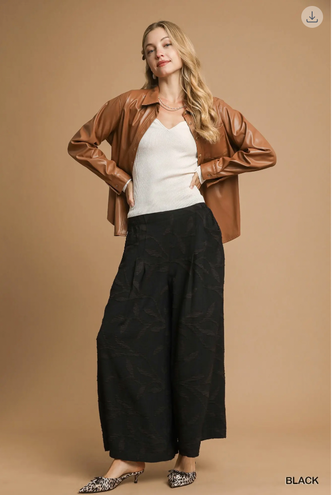 Umgee W Jacquard Wide Leg Pants BLACK