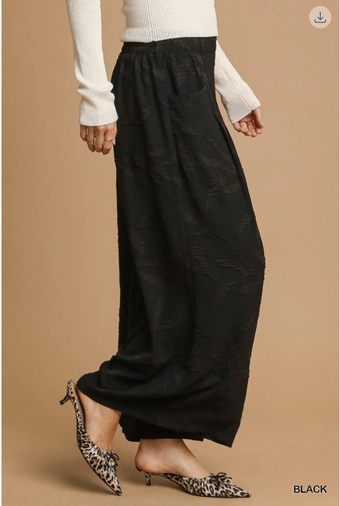 Umgee W Jacquard Wide Leg Pants BLACK