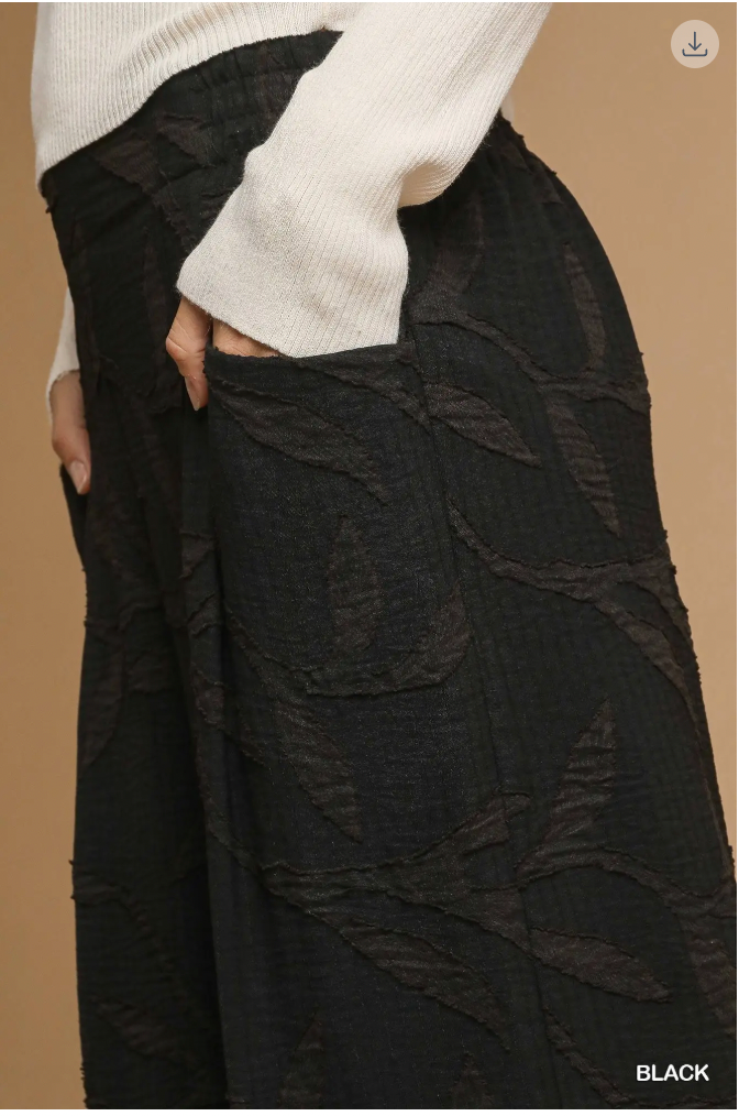 Umgee W Jacquard Wide Leg Pants BLACK