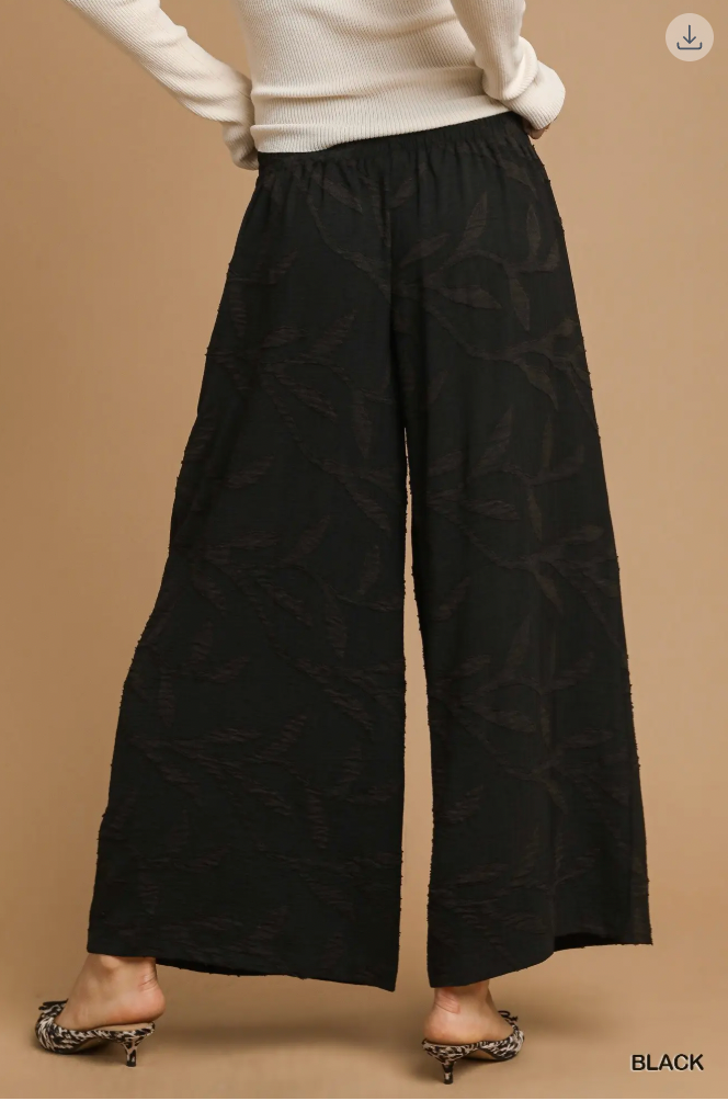 Umgee W Jacquard Wide Leg Pants BLACK