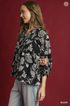 Umgee W Floral Boho Blouse BLACK