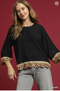 Umgee W Leopard Trim Boho Top BLACK