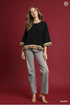 Umgee W Leopard Trim Boho Top BLACK