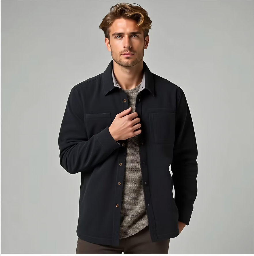 North River M Sloansville Heather Fleece w/ Twill Shirt CHARCOAL