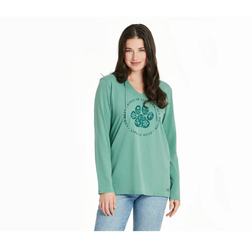 Life Is Good W LS Hooded Crusher Best Things Floral Paw GRANITE GREEN